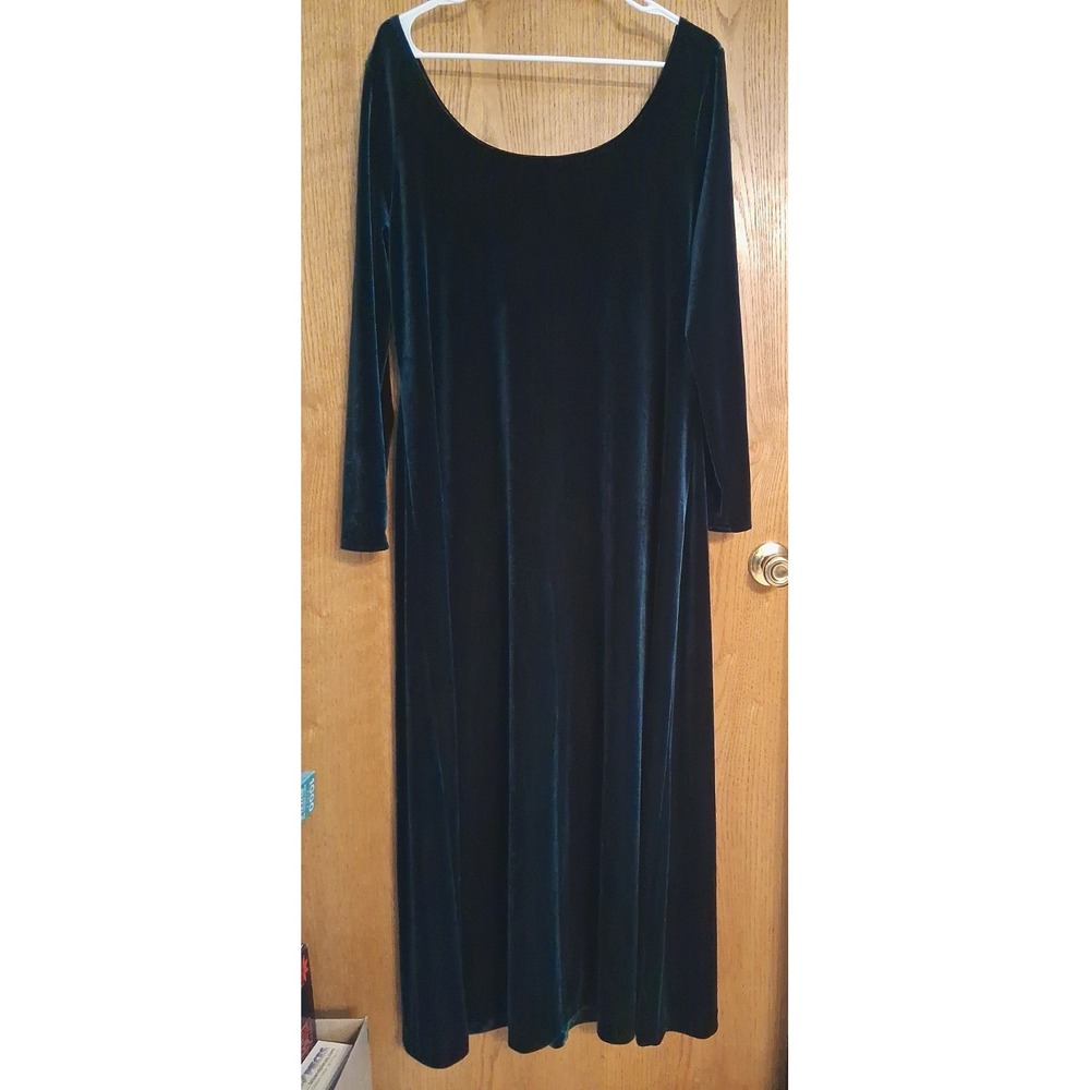Hillard & Hanson XL Long Sleeve Dark Teal Green Velvet Maxi Dress holiday formal